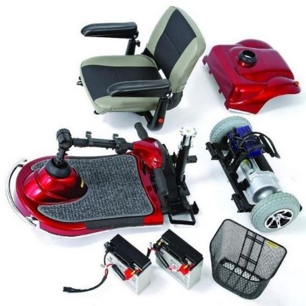 Merits Health S235 Pioneer 1 Three Wheel Mobility Scooter Red Disassemble View