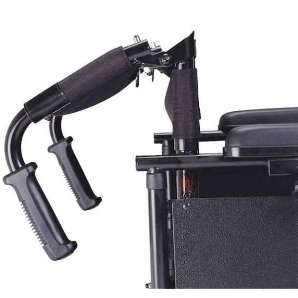 Merits P101 Folding Power Wheelchair Black Handle Bars View