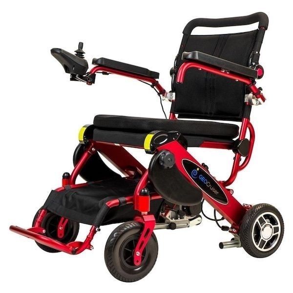 Pathway Mobility Geo Cruiser DX Lightweight Folding Power Wheelchair Red Front Left Side View