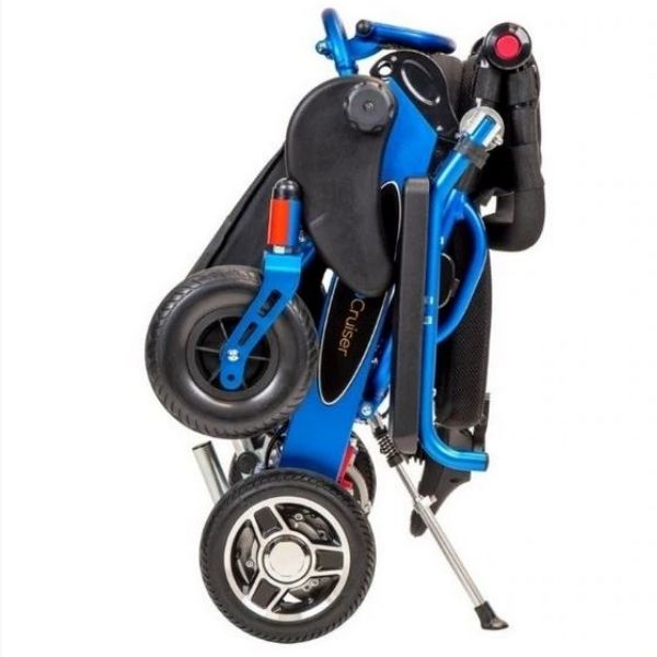 Pathway Mobility Geo Cruiser Elite EX Foldable Power Wheelchair Blue Folded View