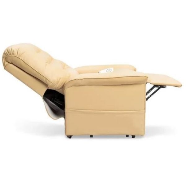 Image of a Pride Mobility Heritage Collection 3-Position Lift Chair in Buff Ultraleather, viewed from the side.