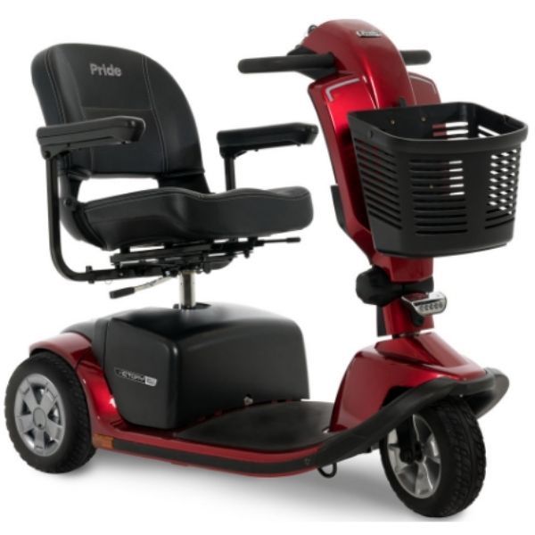 A red Pride Victory 10.2 Mid-Size Bariatric 3-Wheel Scooter, front view, available on Everlasting Mobility