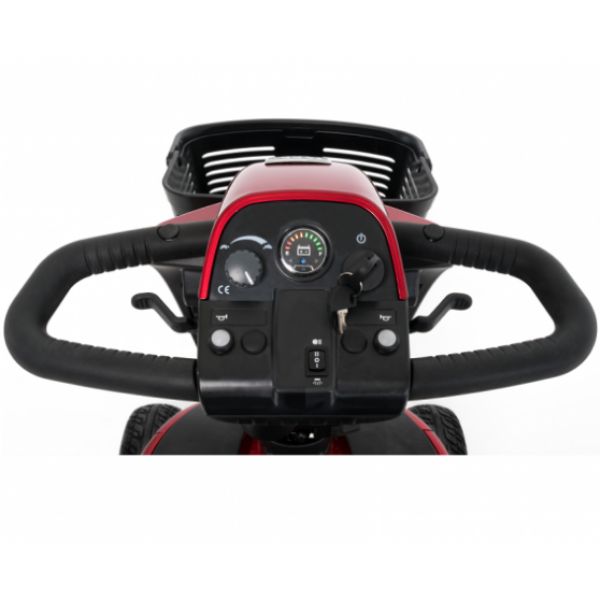 A sleek and modern Pride Victory 10.2 Mid-Size Bariatric 3-Wheel Scooter with a clear view of the tiller, perfect for those looking for mobility assistance.