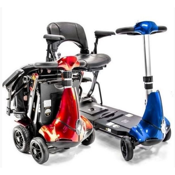 Solax Mobie Plus Folding Mobility Scooter Red Blue Unfolding and Folding View