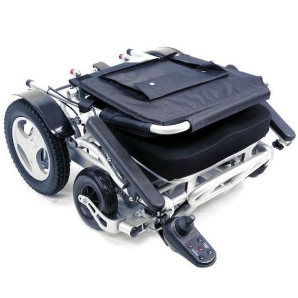 Tranzit Go Foldable Power Wheelchair Silver Folded View