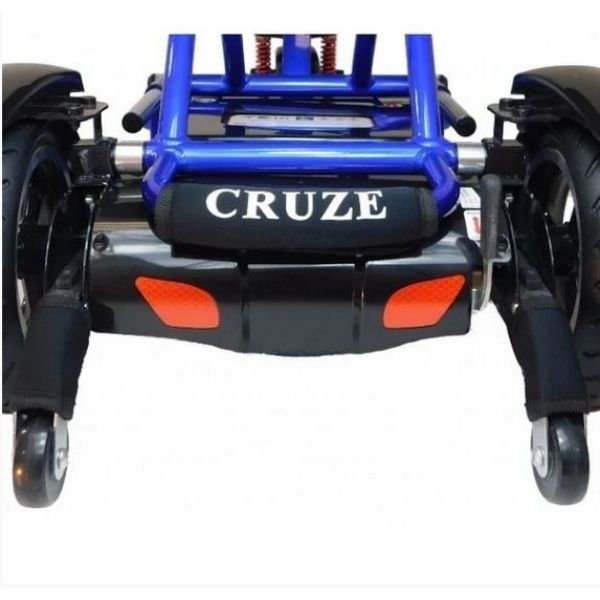 Triaxe Cruze Foldable Travel Mobility Scooter by Enhance Mobility Blue Back Light View