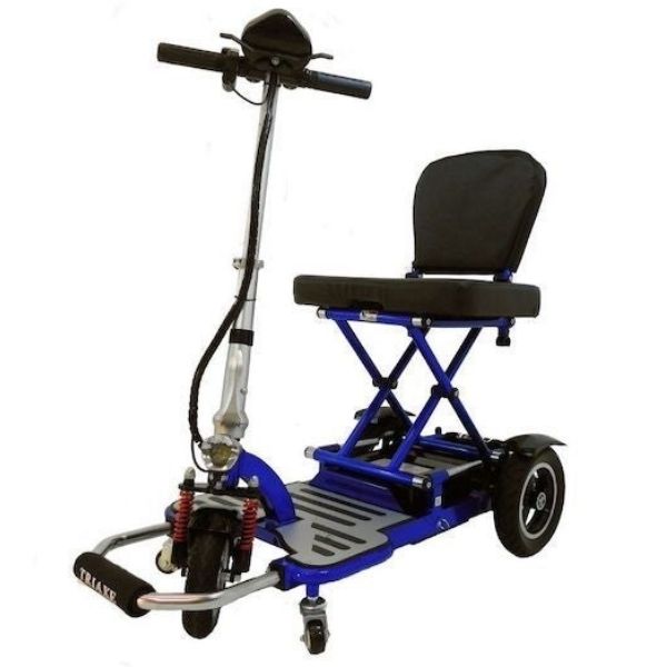 Triaxe Cruze Foldable Travel Mobility Scooter by Enhance Mobility Blue Left Side View