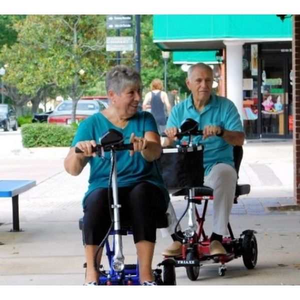 Triaxe Cruze Foldable Travel Mobility Scooter by Enhance Mobility Blue and Red Customers Review View