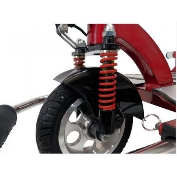 Triaxe Cruze Foldable Travel Mobility Scooter by Enhance Mobility Front Wheel View