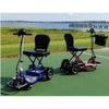 Triaxe Cruze Foldable Travel Mobility Scooter by Enhance Mobility Red and Blue Back To Back View