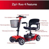 Zip&#39;r Roo 4 Wheel Mobility Travel Scooter Red Featurs View