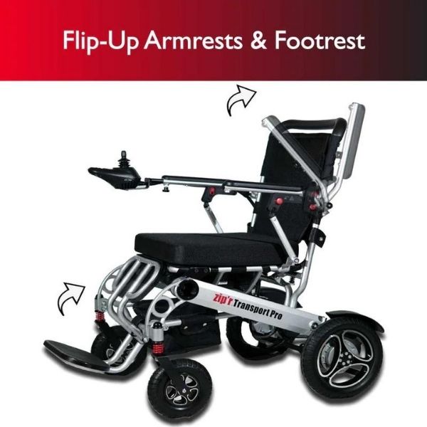 Zip&#39;r Transport Pro Folding Electric Wheelchair Flip-Up  Armrest and Footrest View