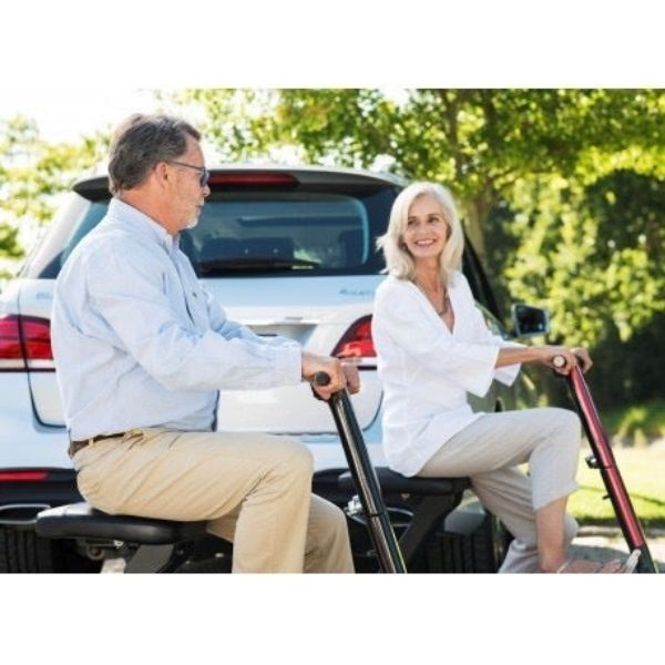 iLiving V3 Foldable Electric Mobility Scooter Couple Drive View