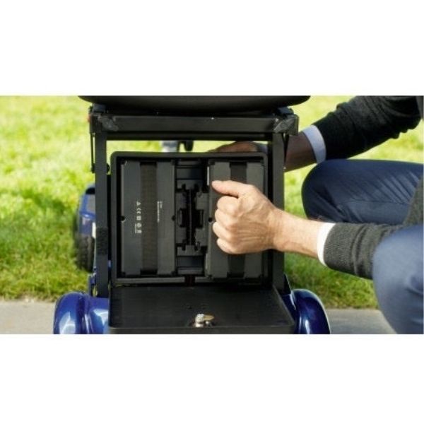 iLiving i3 Folding Electric Mobility Scooter Blue Battery Compartment View