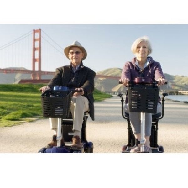 iLiving i3 Folding Electric Mobility Scooter Blue Outdoor View